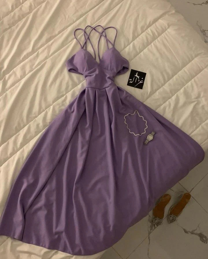 Wholesale Classy A Line Spaghetti Straps Light Grape Long Prom Dresses Evening Dress formal wear dresses